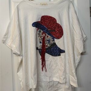 Fantastic Fawn Red and Blue Sequin Graphic Tee